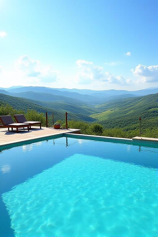 Piscina a sfioro con vista sulle colline toscane.