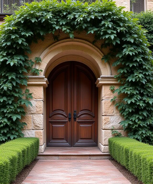 Ingresso storico della villa immersa nel verde.
